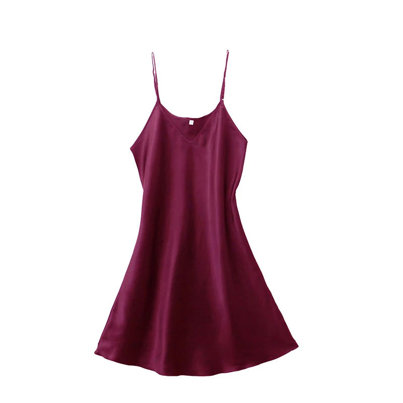 Silk Satin Slip Nightdress – V-Neck Sleepwear