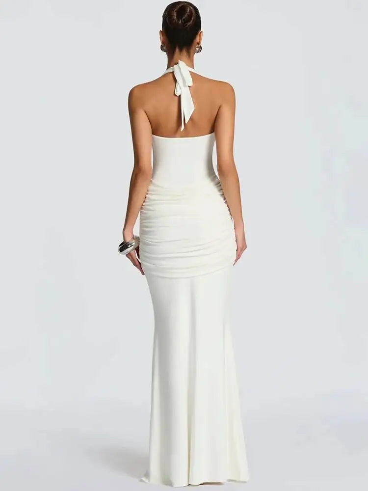 Ντραπέ Φόρεμα Maxi με Λαιμόκοψη Halter