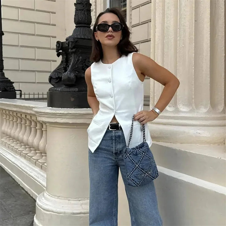 Elegant Sleeveless Button Vest for Women