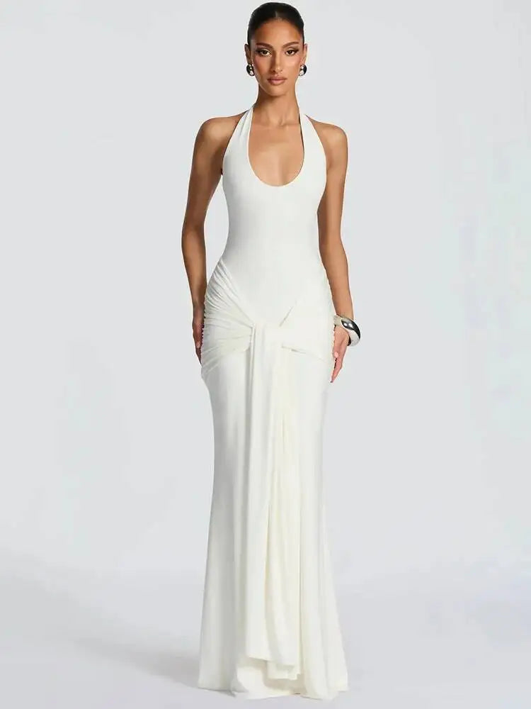 Ντραπέ Φόρεμα Maxi με Λαιμόκοψη Halter