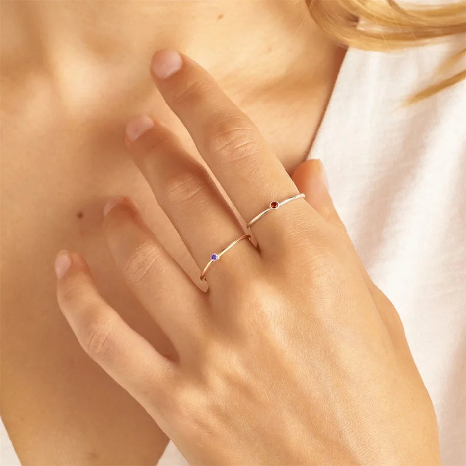 Thin Birthstone Band Ring