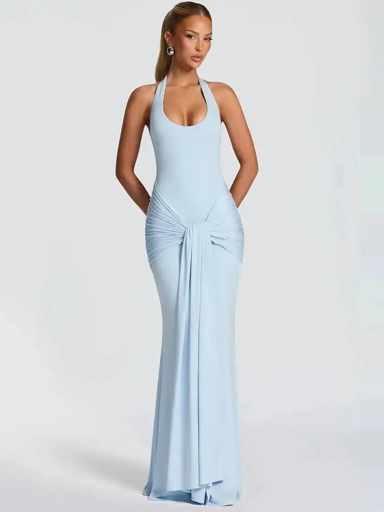 Ντραπέ Φόρεμα Maxi με Λαιμόκοψη Halter