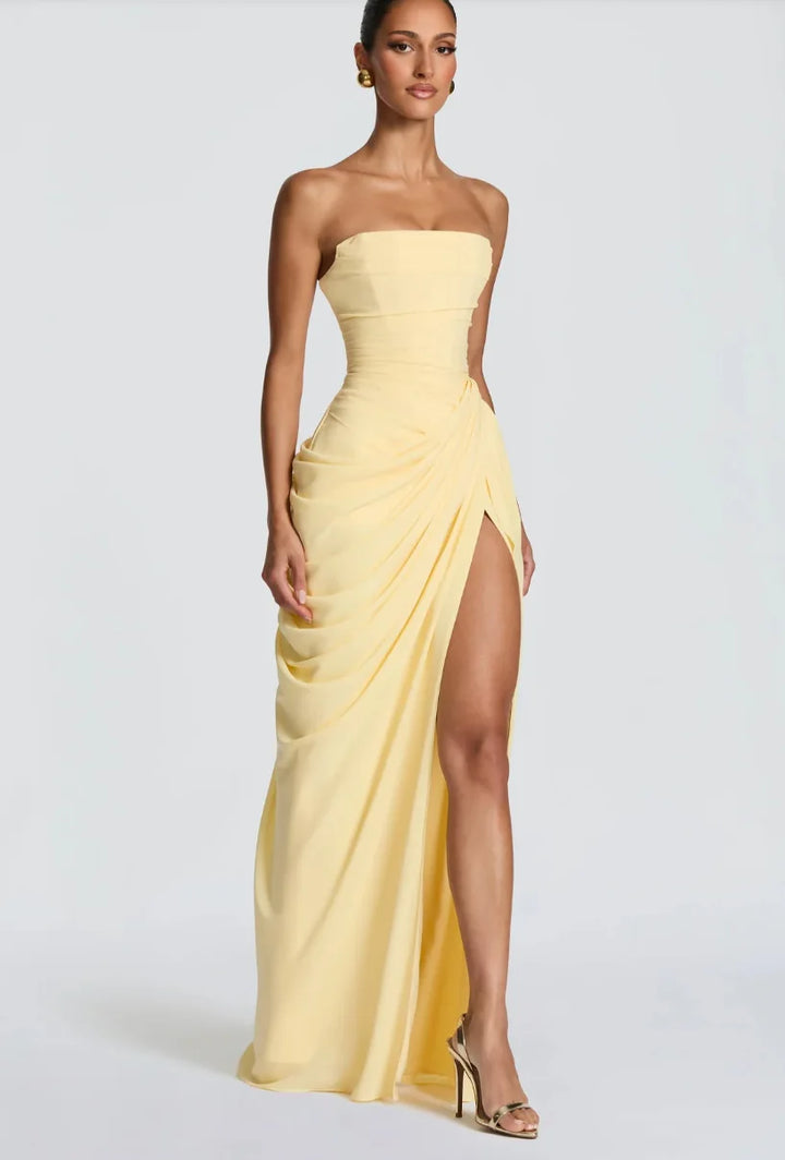 High-Slit Ruched Gown