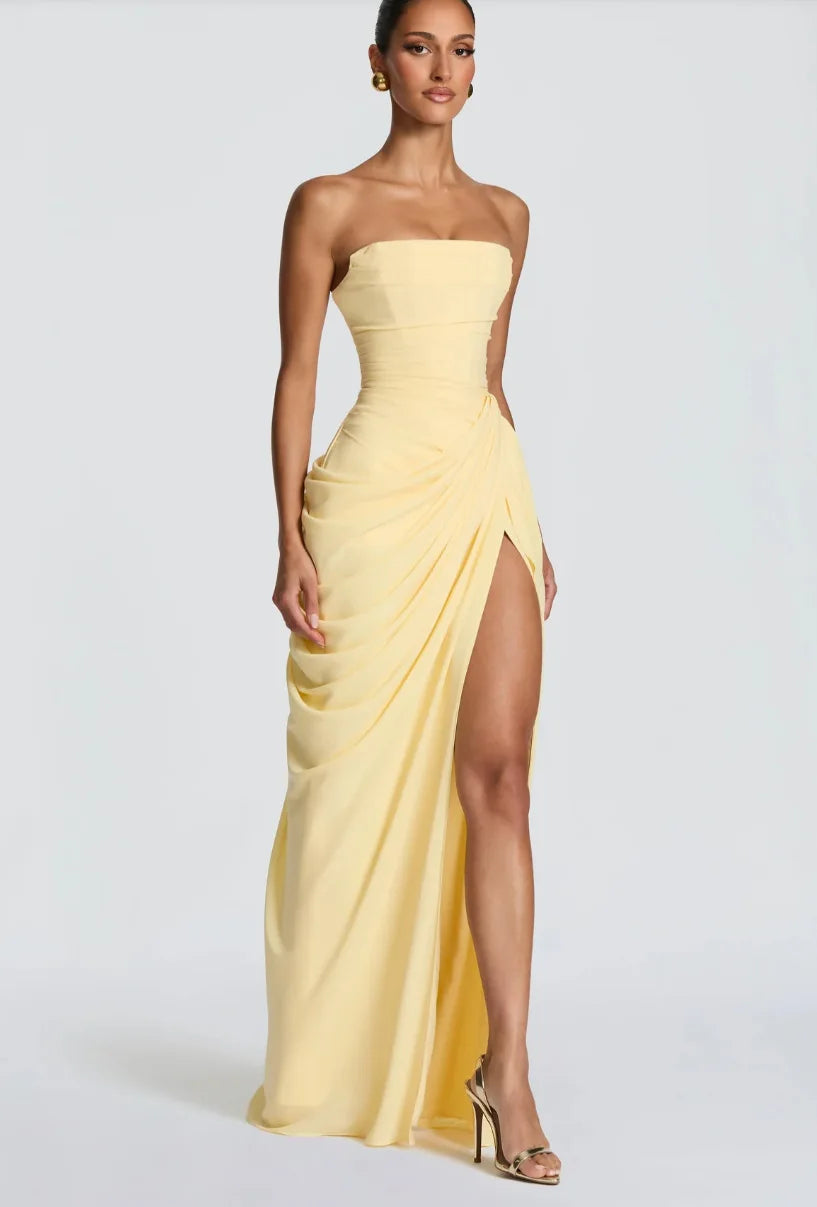 High-Slit Ruched Gown