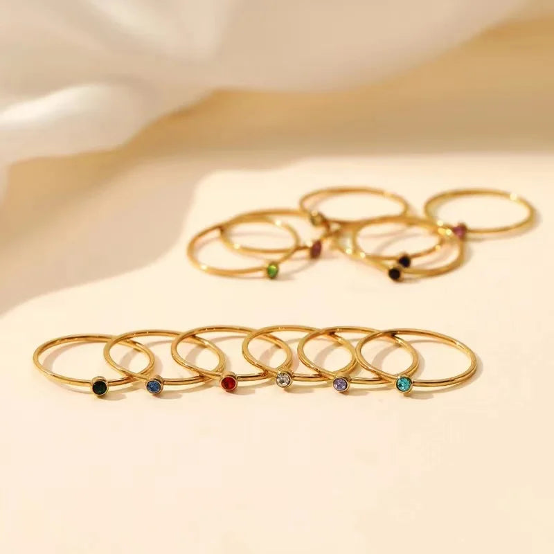 Thin Birthstone Band Ring