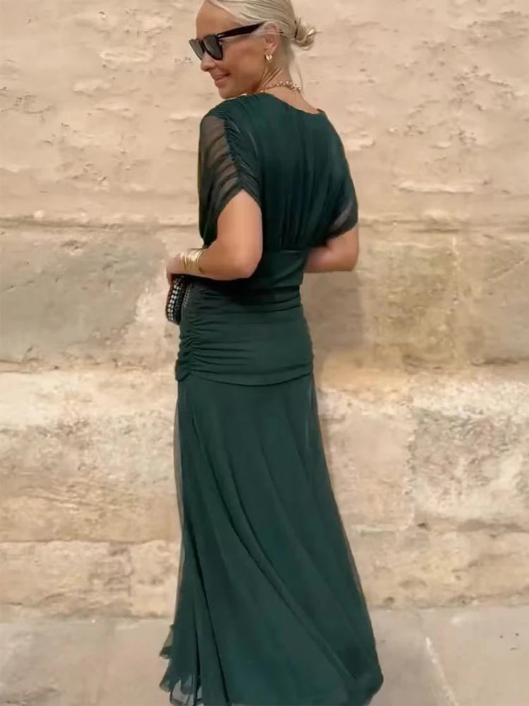 Μακρύ φόρεμα από σιφόν με ανοιχτούς ώμους