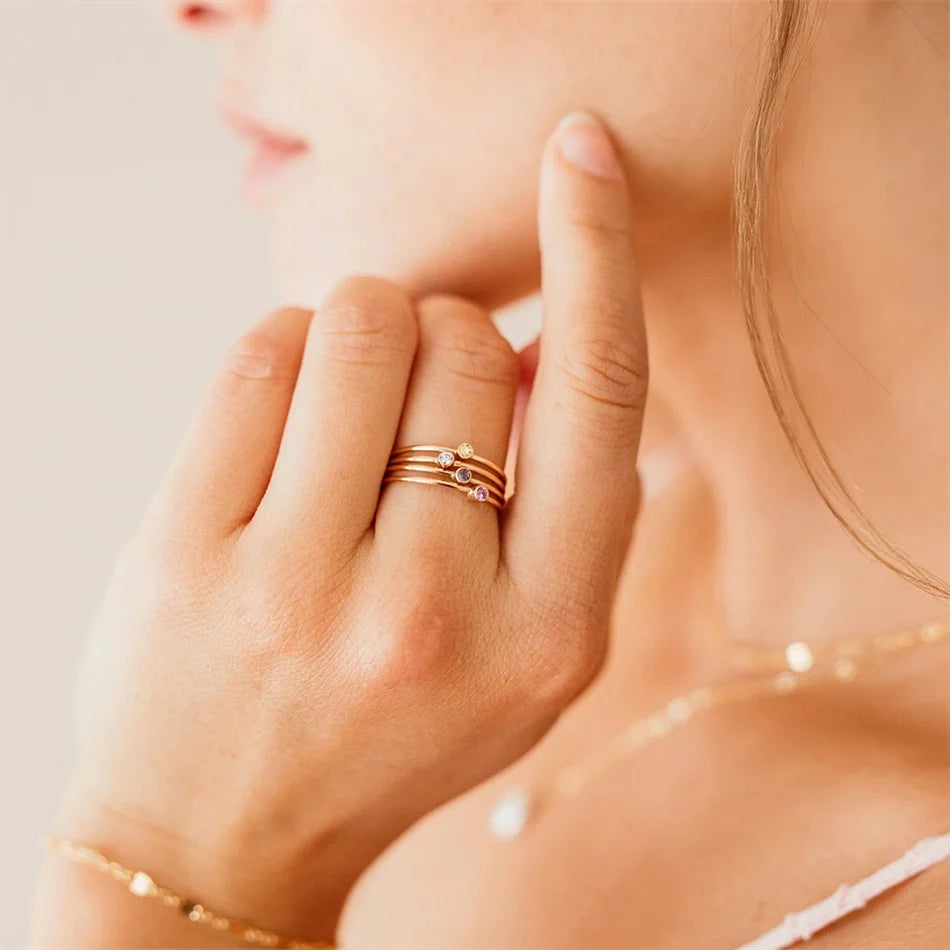 Thin Birthstone Band Ring