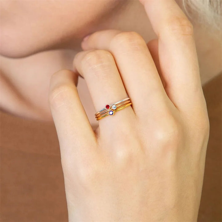 Thin Birthstone Band Ring