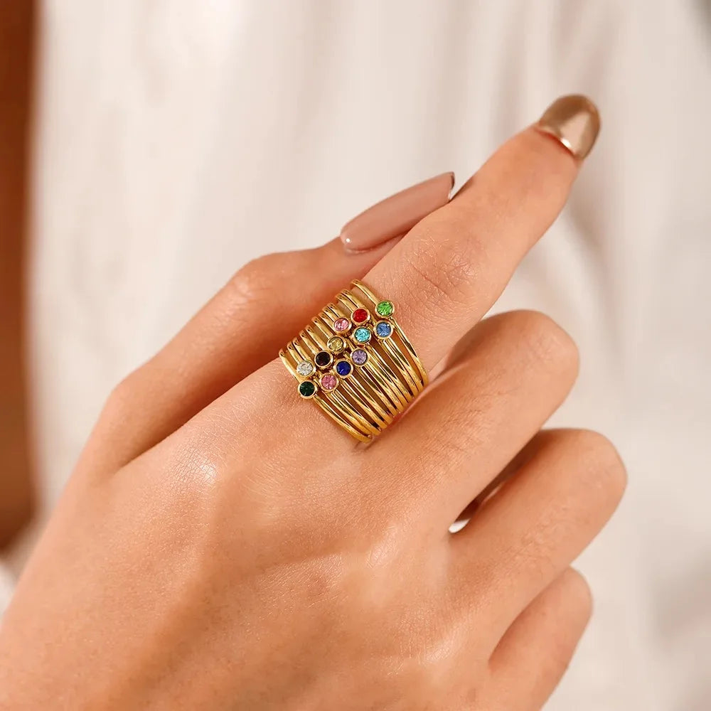 Thin Birthstone Band Ring