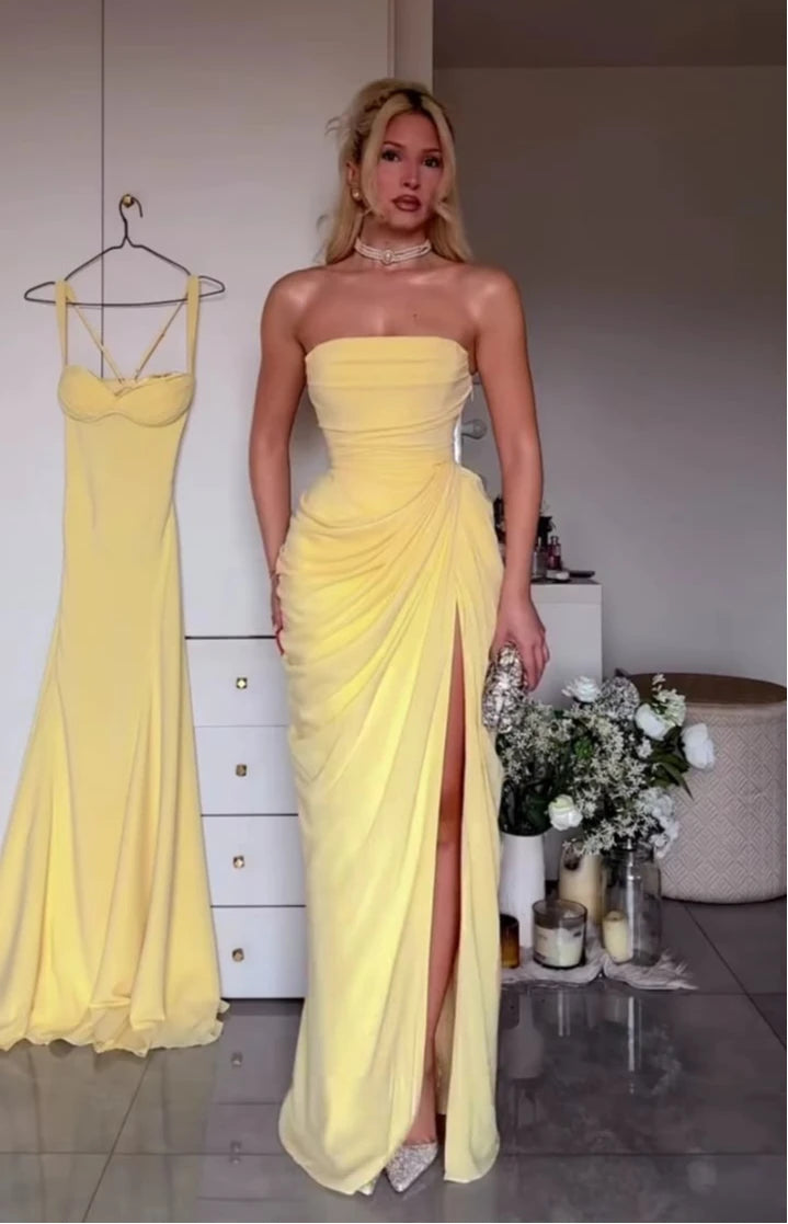 High-Slit Ruched Gown