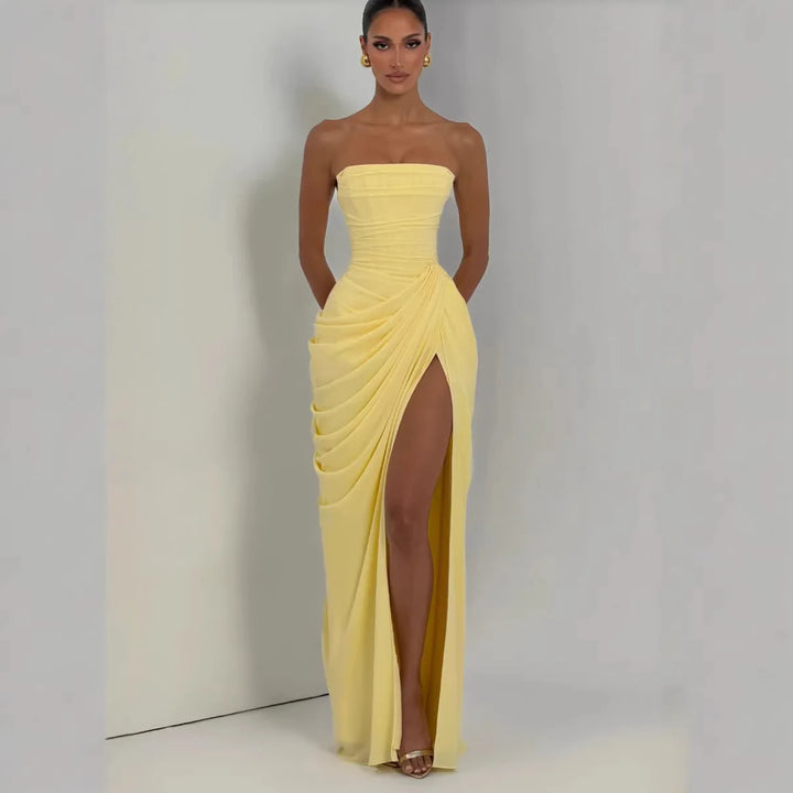 High-Slit Ruched Gown