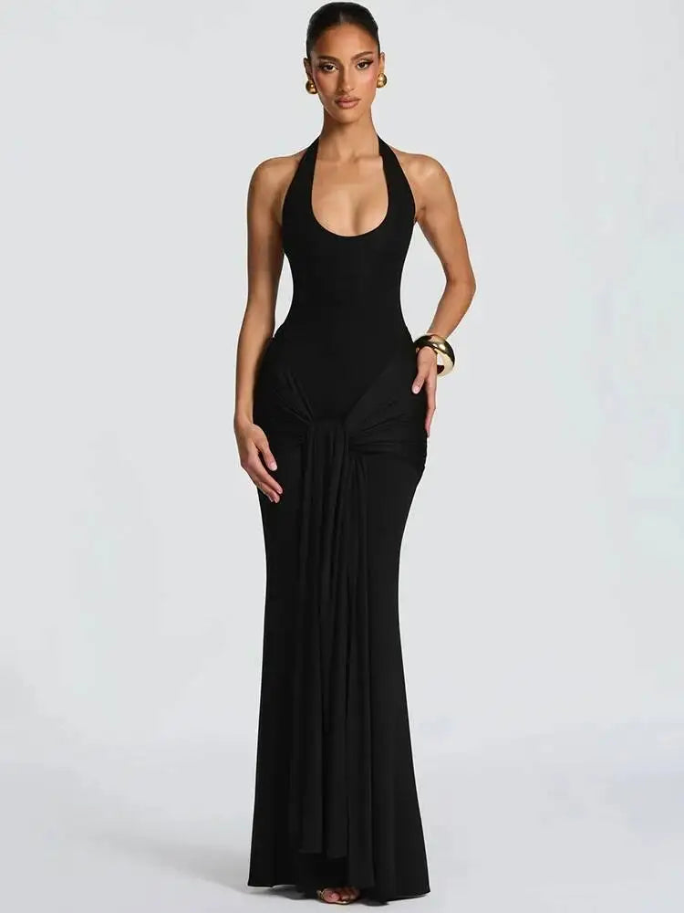 Ντραπέ Φόρεμα Maxi με Λαιμόκοψη Halter