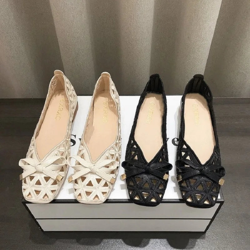 Bow Cut-Out Flat Sandals